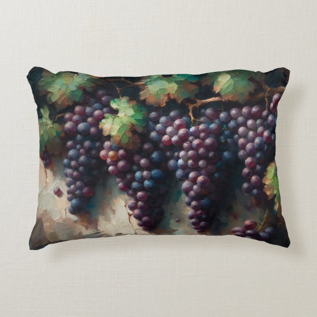 Purple Grapes on the Vine Oil Painting Accent Pillow (Front)