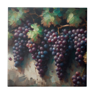 Purple Grapes on the Vine Oil Painting Ceramic Tile