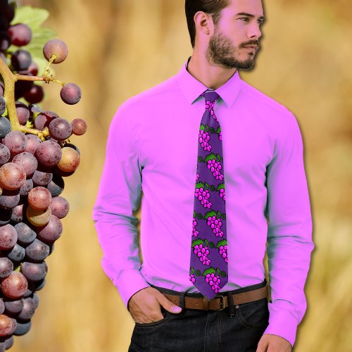 Purple grapes pattern neck tie
