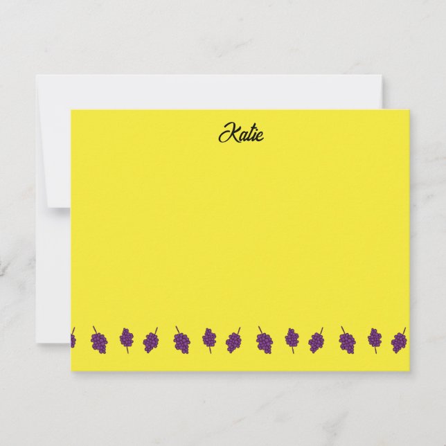 Purple grapes personalized yellow note card (Front)