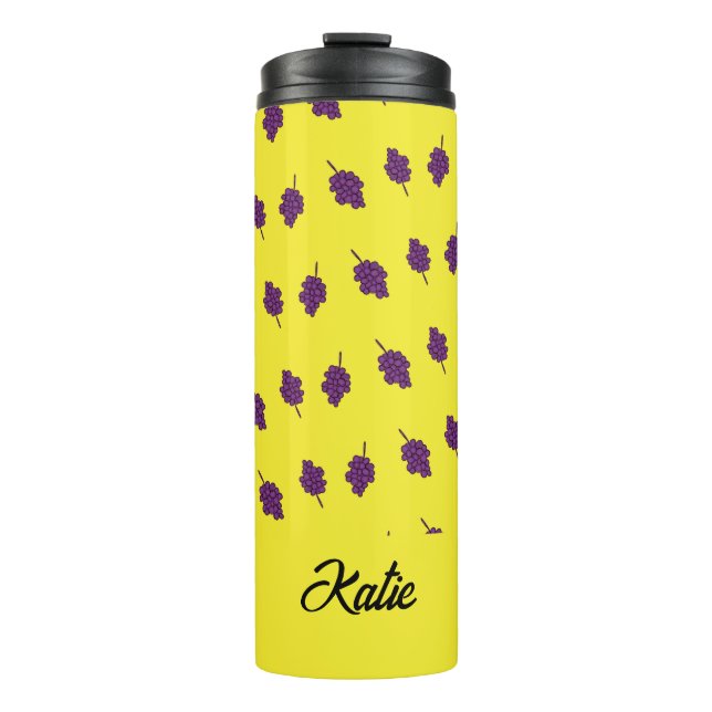 Purple grapes personalized yellow thermal tumbler (Front)