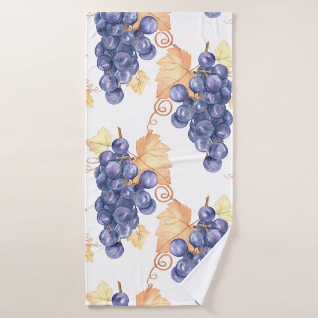 Purple grapes seamless pattern on white isolated b bath towel (Bath Towel)