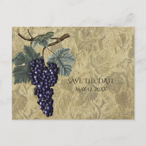 Purple Grapes Vineyard Wedding Event Save The Date Announcement Postcard