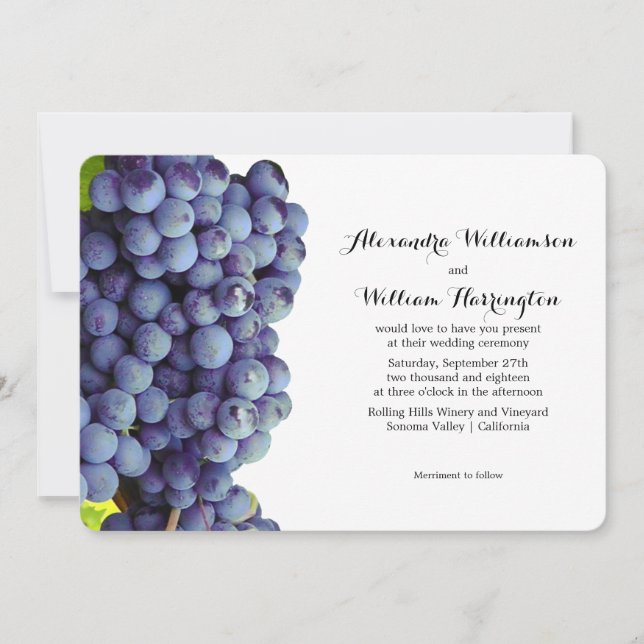Purple Grapes Winery Vineyard Wedding Invitations (Front)
