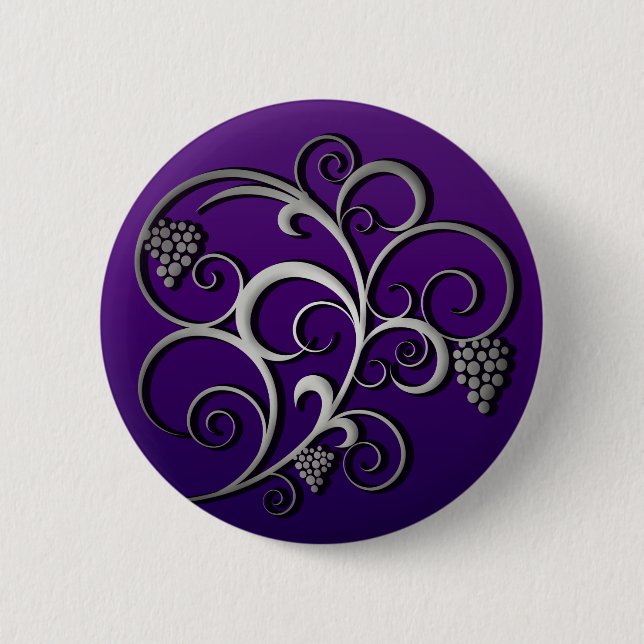 Purple Grapevine & Grapes Retro Fine Art Button (Front)