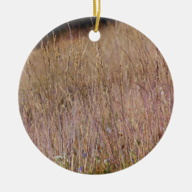 Purple Grass and Wildflowers Ceramic Ornament (Front)