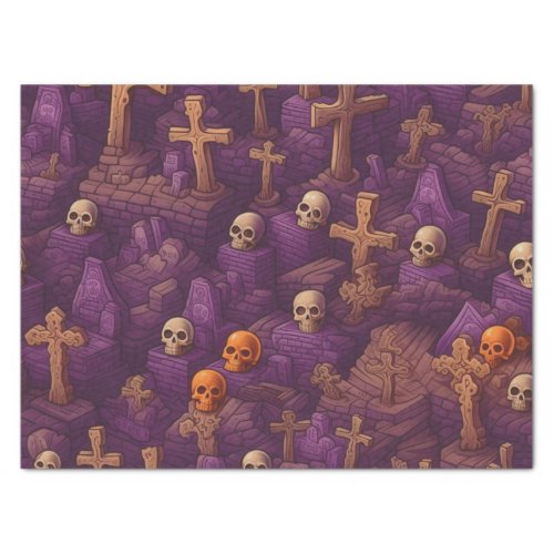 Purple Graves Silver Bronze Skulls Halloween Tissue Paper