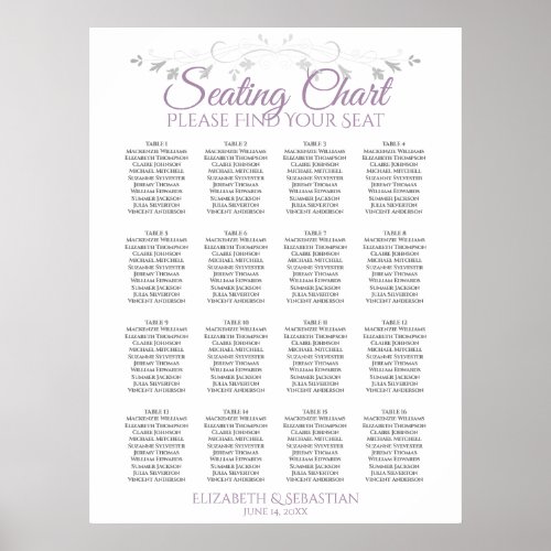 Purple  Gray 16 Table Wedding Seating Chart