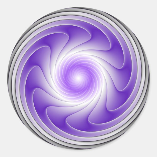 Purple Gray 3D Swirl Modern Abstract Fractal Art Classic Round Sticker (Front)