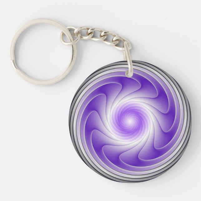 Purple Gray 3D Swirl Modern Abstract Fractal Art Keychain (Front)