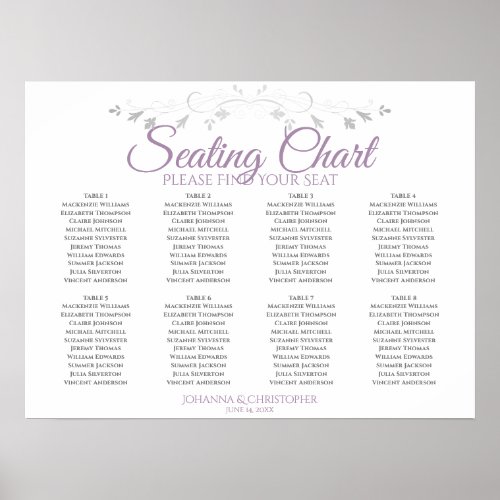Purple  Gray 8 Table Wedding Seating Chart