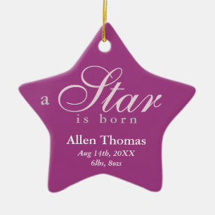 Purple gray a star is born baby name announcement ceramic ornament