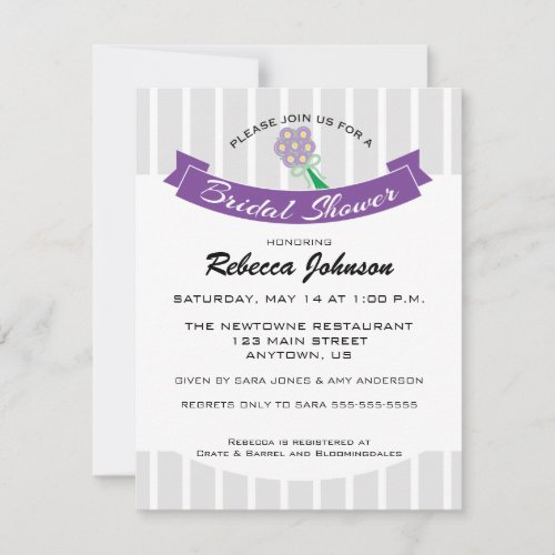 Purple  Gray Accented with Bouquet Bridal Shower Invitation