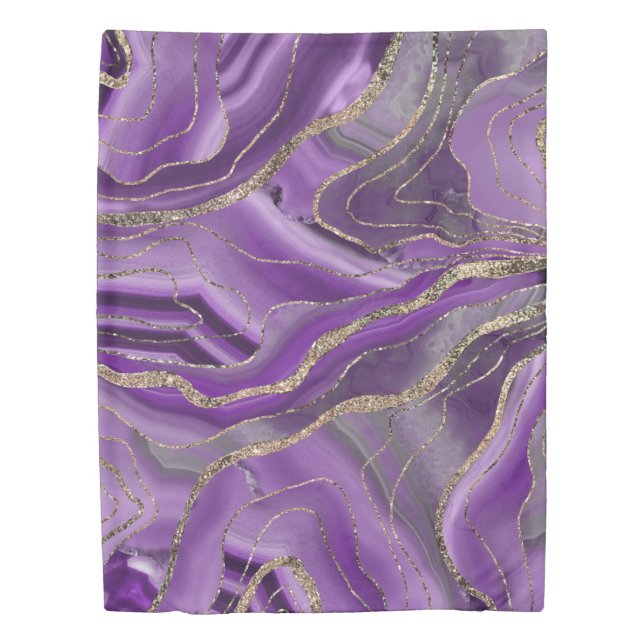 Purple Gray Agate Gold Glitter Glam #1  Duvet Cover (Front)