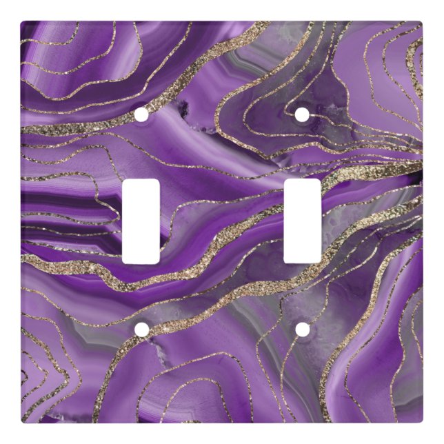 Purple Gray Agate Gold Glitter Glam #1  Light Switch Cover (Front)