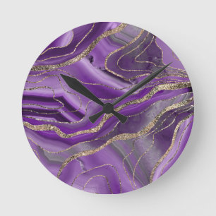 Purple Gray Agate Gold Glitter Glam #1 Round Clock