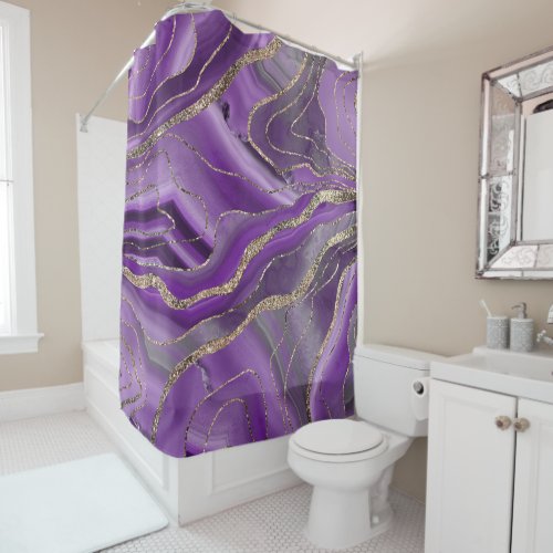 Purple Gray Agate Gold Glitter Glam 1  Shower Curtain