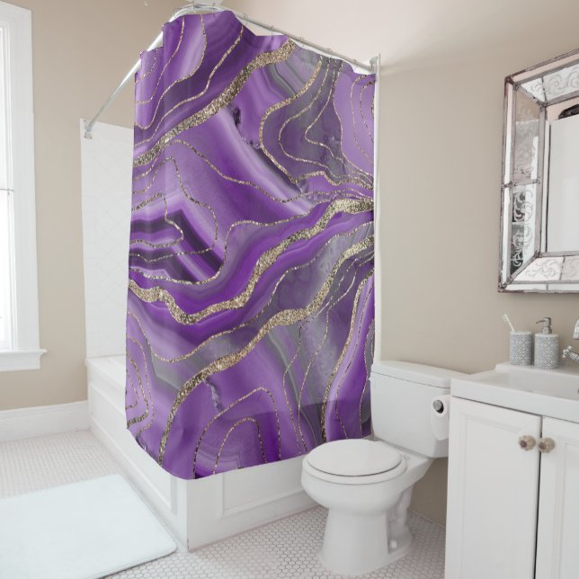 Purple Gray Agate Gold Glitter Glam #1  Shower Curtain (In Situ)