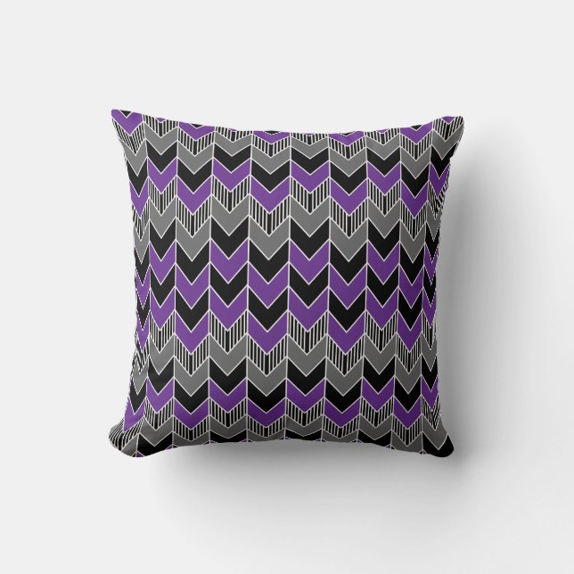 Purple, Gray and Black Arrow Pattern Throw Pillow (Front)