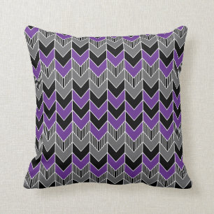 Purple, Gray and Black Arrow Pattern Throw Pillow
