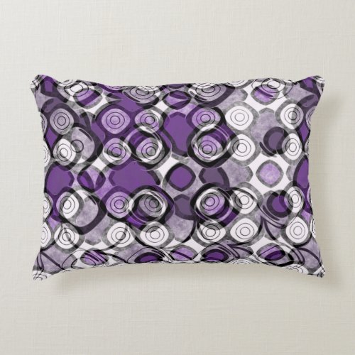 Purple Gray and White Abstract Black Circles Accent Pillow