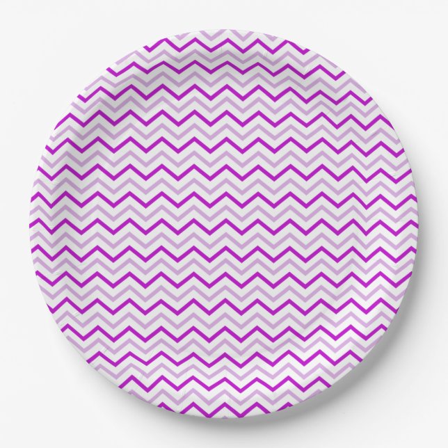 Purple Gray and White Chevron Paper Plates (Front)
