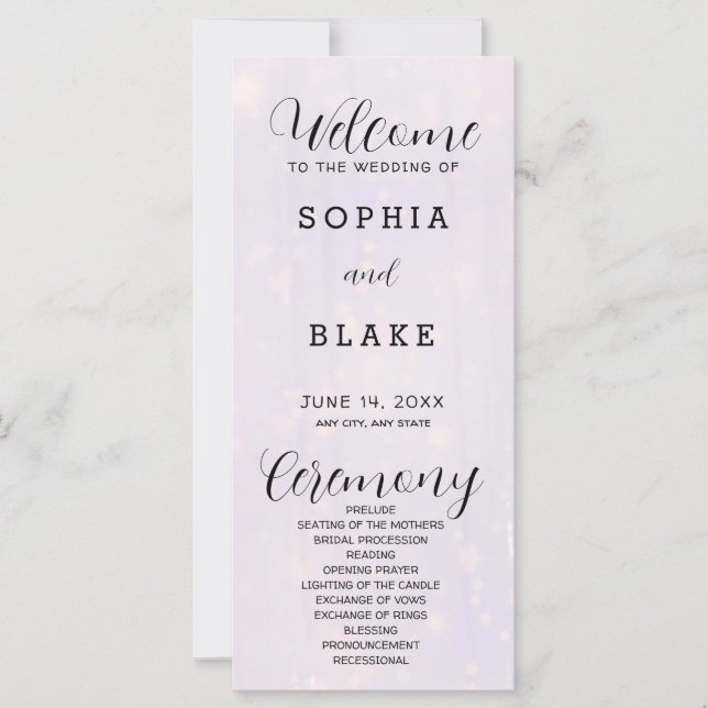 Purple Gray and White Modern Wedding Program (Front)