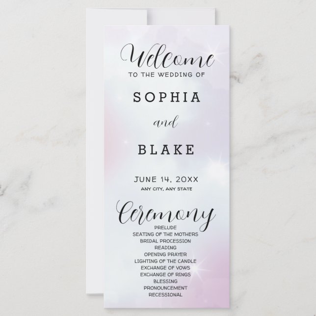 Purple Gray and White Modern Wedding Program (Front)