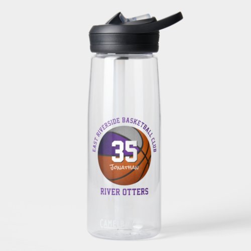 Purple gray basketball team colors club name  water bottle