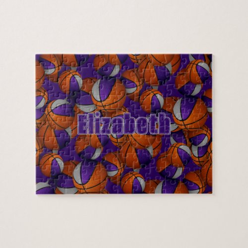 purple gray basketball team colors personalized jigsaw puzzle