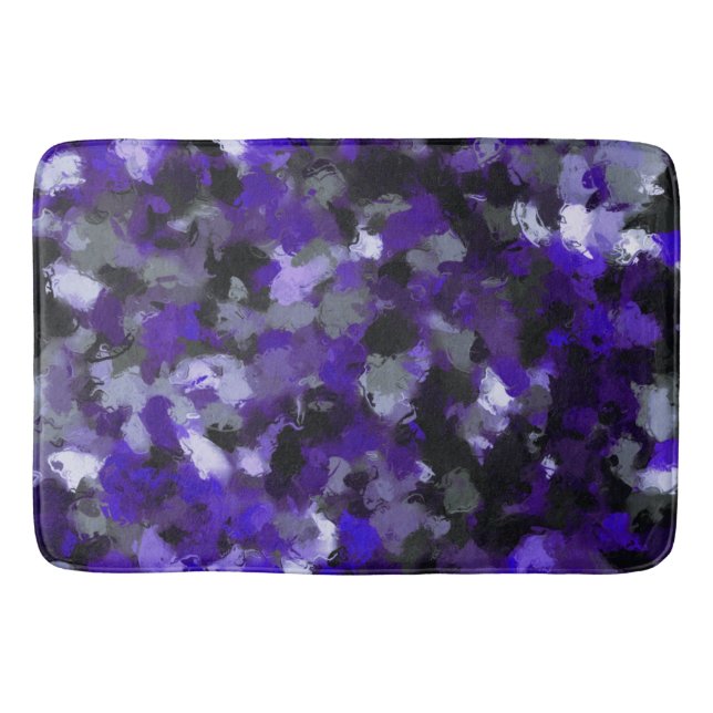 Purple, Gray, Black and Blue Abstract Bath Mat (Front)