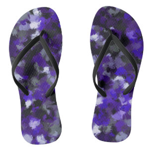 Purple, Gray, Black and Blue Abstract Flip Flops