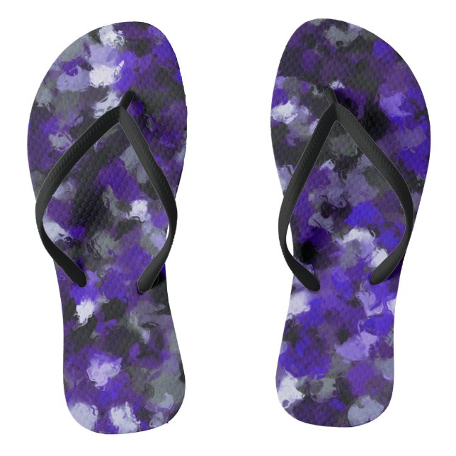 Purple, Gray, Black and Blue Abstract Flip Flops (Footbed)