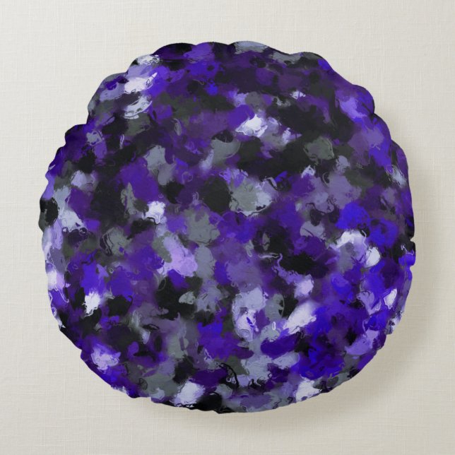 Purple, Gray, Black and Blue Abstract Round Pillow (Front)