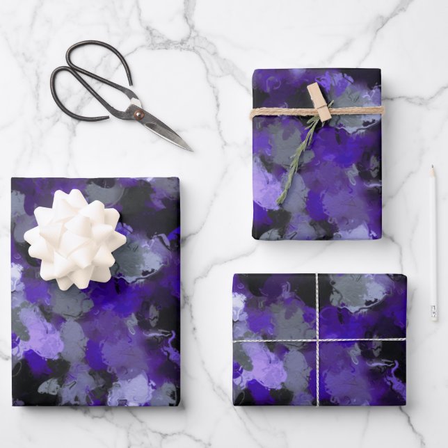 Purple, Gray, Black and Blue Abstract Wrapping Paper Sheets (Front)