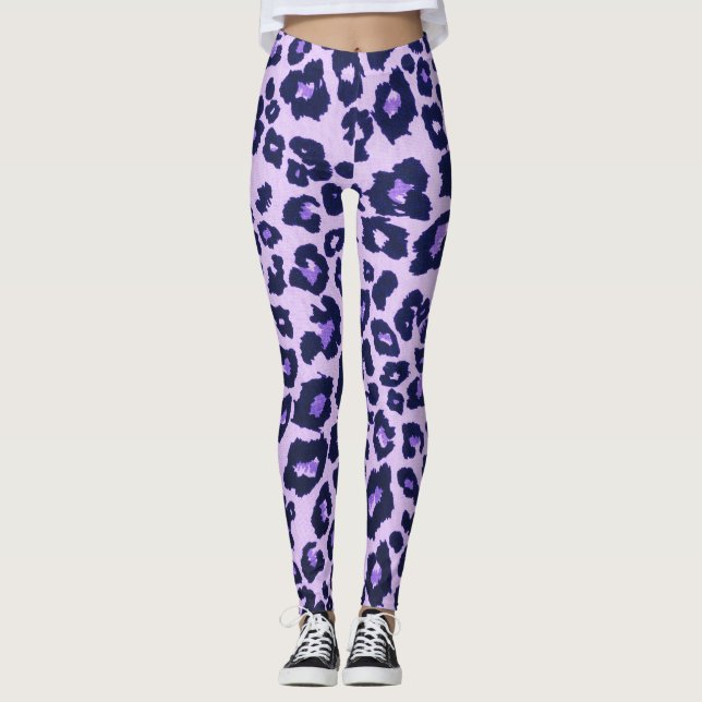 Purple Gray Black Leopard Animal Print Leggings (Front)