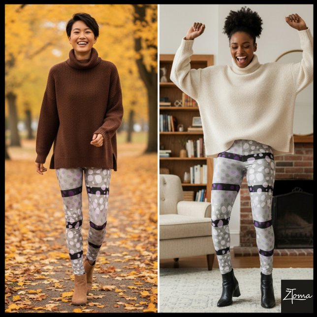 Purple Gray Black Organic Dot Stripe Pattern Leggings (Creator Uploaded)
