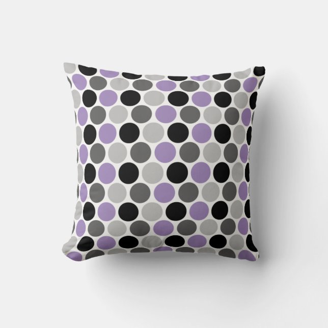 Purple, Gray, Black Retro Circles Pattern Throw Pillow (Front)