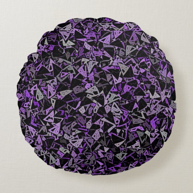 Purple Gray Black Triangle Seamless Pattern Round Pillow (Front)