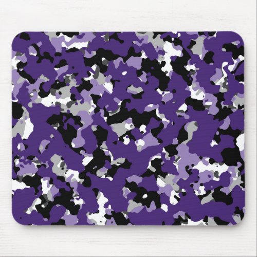 Purple Gray Black White Camouflage Camo Print Mouse Pad