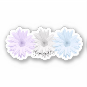 Purple Gray Blue Daisy Flowers Name Sticker