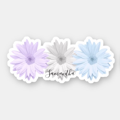 Purple Gray Blue Daisy Flowers Name Sticker