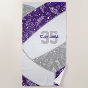 purple gray boho floral paisley pattern volleyball beach towel