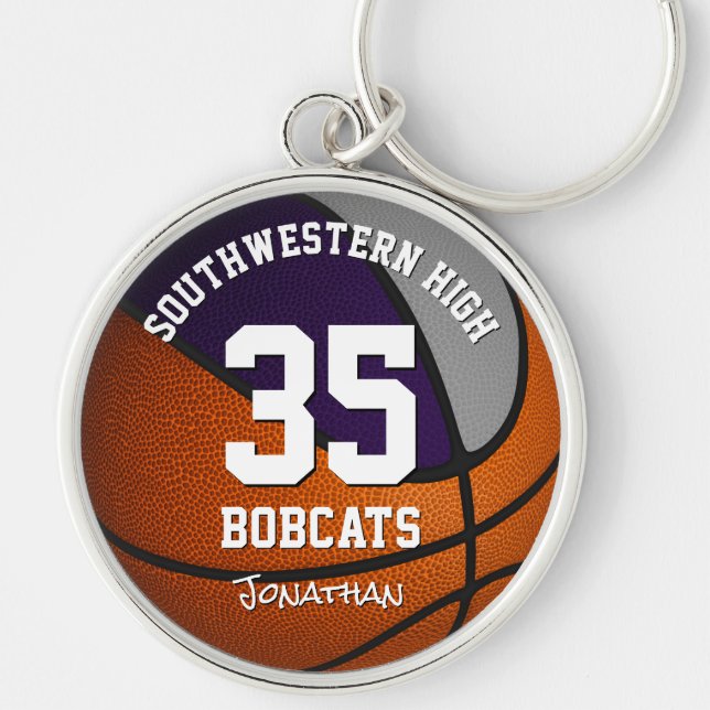 purple gray boy girl basketball team mascot name keychain (Front)