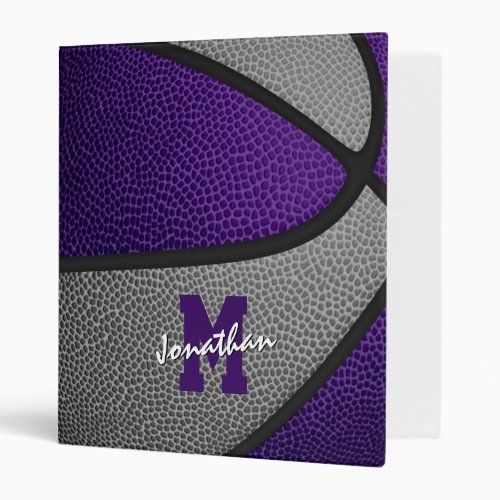 purple gray boys girls team sports basketball 3 ring binder