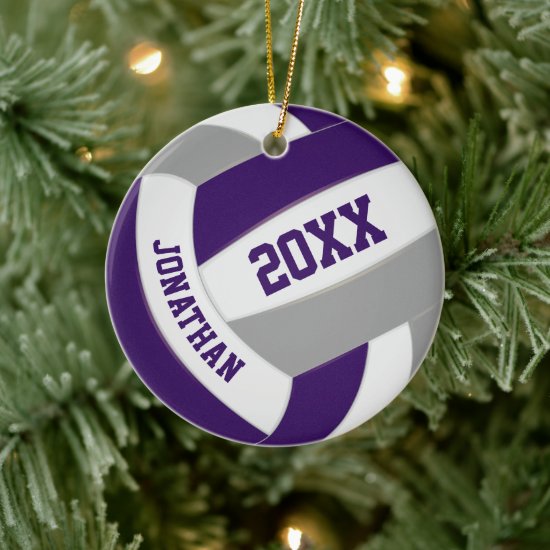 purple gray boys girls volleyball team colors ceramic ornament