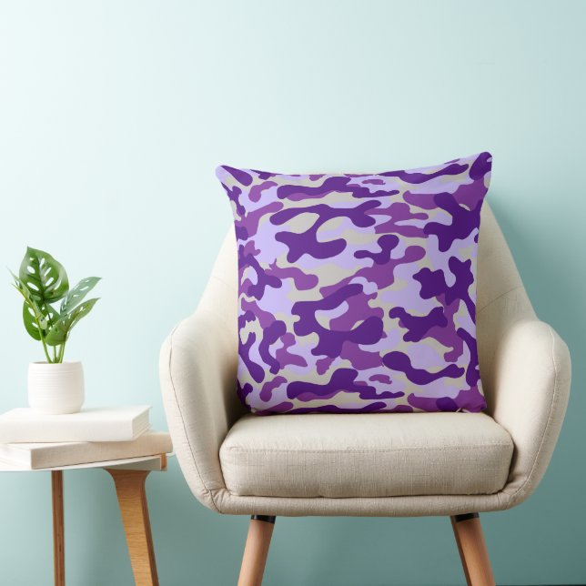 Purple Gray Camo Throw Pillow (Chair)