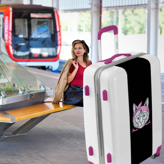 Purple Gray Cat Vacation Travel Personalize Animal Luggage (Creator Uploaded)