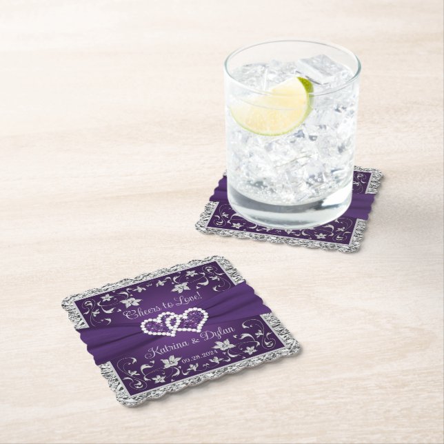 Purple, Gray Cheers to Love! Paper Coaster (Insitu)