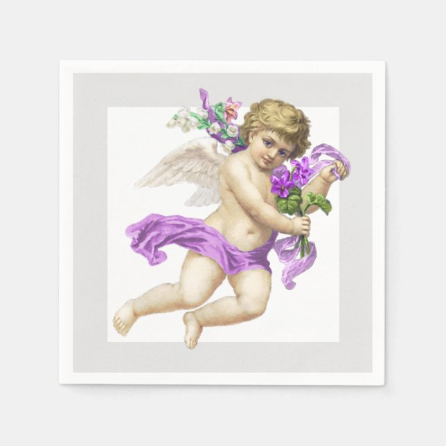 Purple Gray Cherub Angel Paper Napkin (Front)